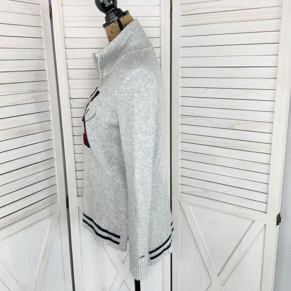 Tommy Hilfiger Logo Patch Varsity Sweater Grey Small Wool Blend Quarter Zip - Picture 2 of 12